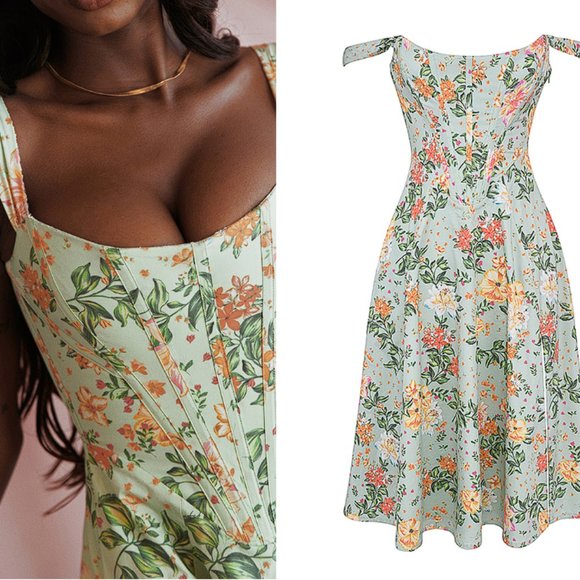 HOUSE OF CB 'Saira' Light Jade Print Midi Sundress NWOT - Picture 6 of 11